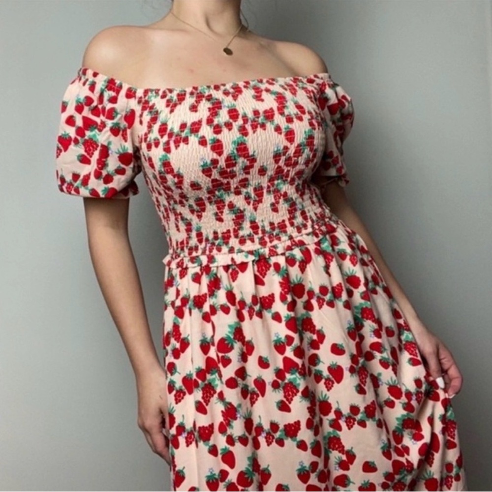 Betsey Johnson Strawberry Print Midi Dress